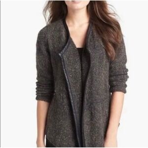 Eileen Fisher Leather Mohair Open Sweater Cardigan Women's Medium Black Gold